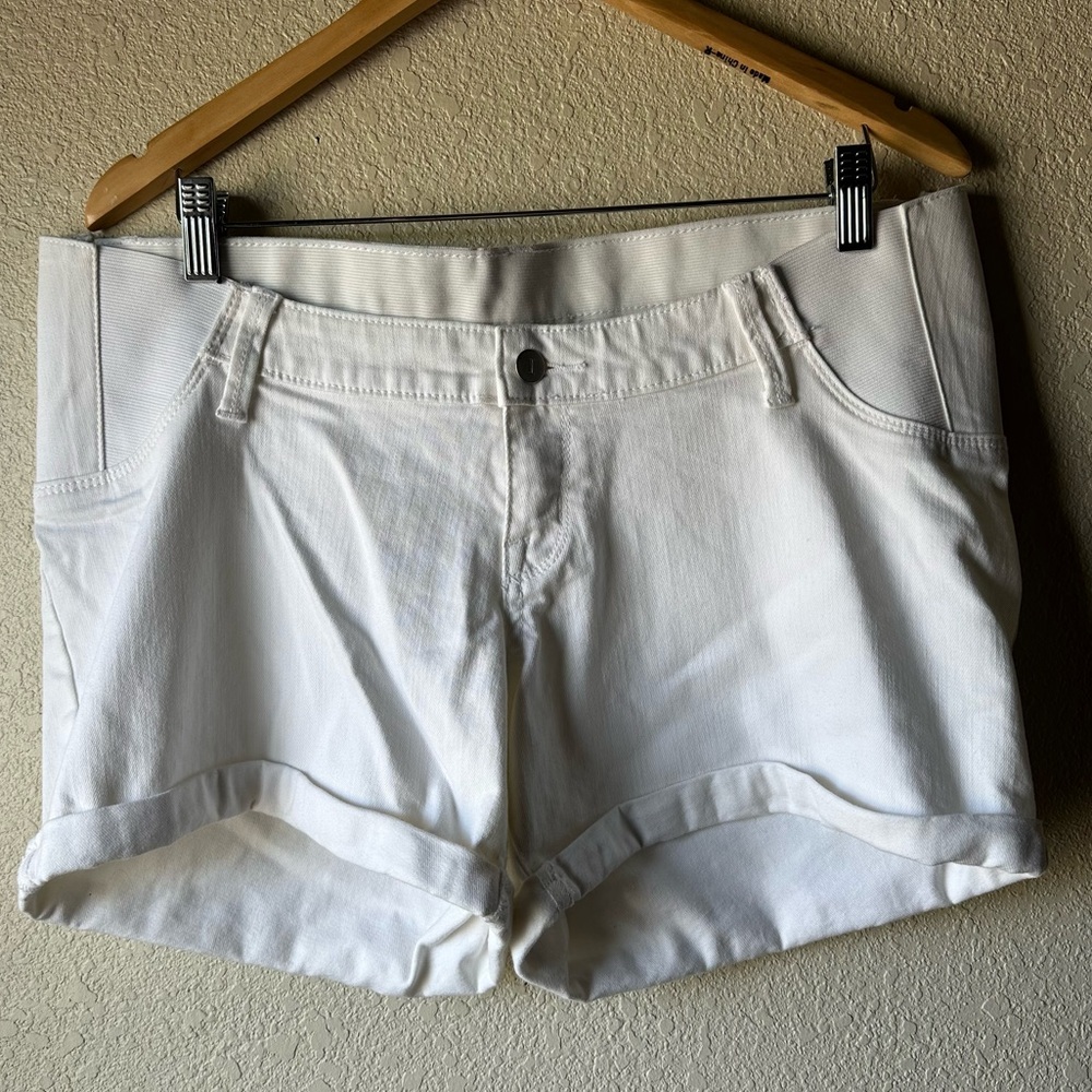 Isabel Maternity White Rolled-Hem Denim Shorts by Ingrid + Isabel